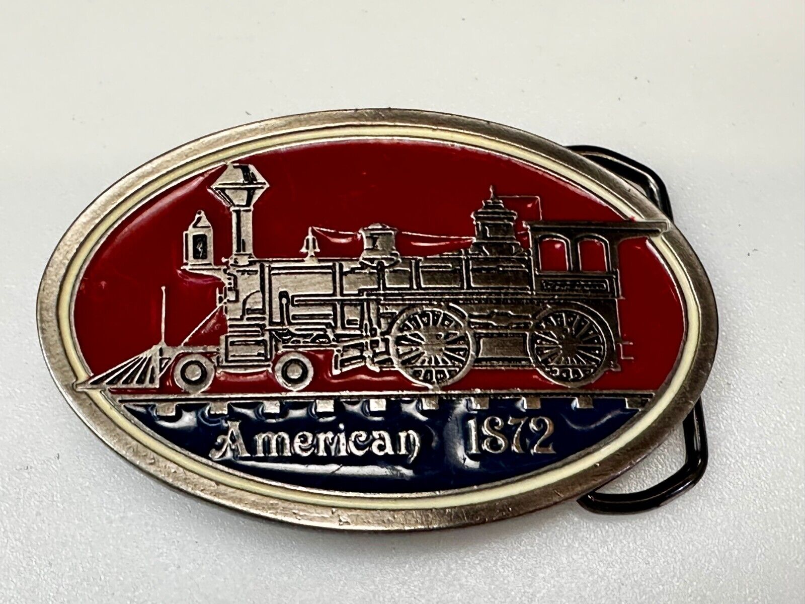 American 1872 Locomotive Steam Engine Train Railway Railroad Vintage Belt Buckle