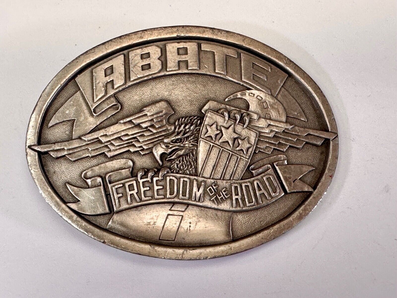ABATE of Indiana Freedom of the road Bikers motorcycle Vintage 1985 belt buckle