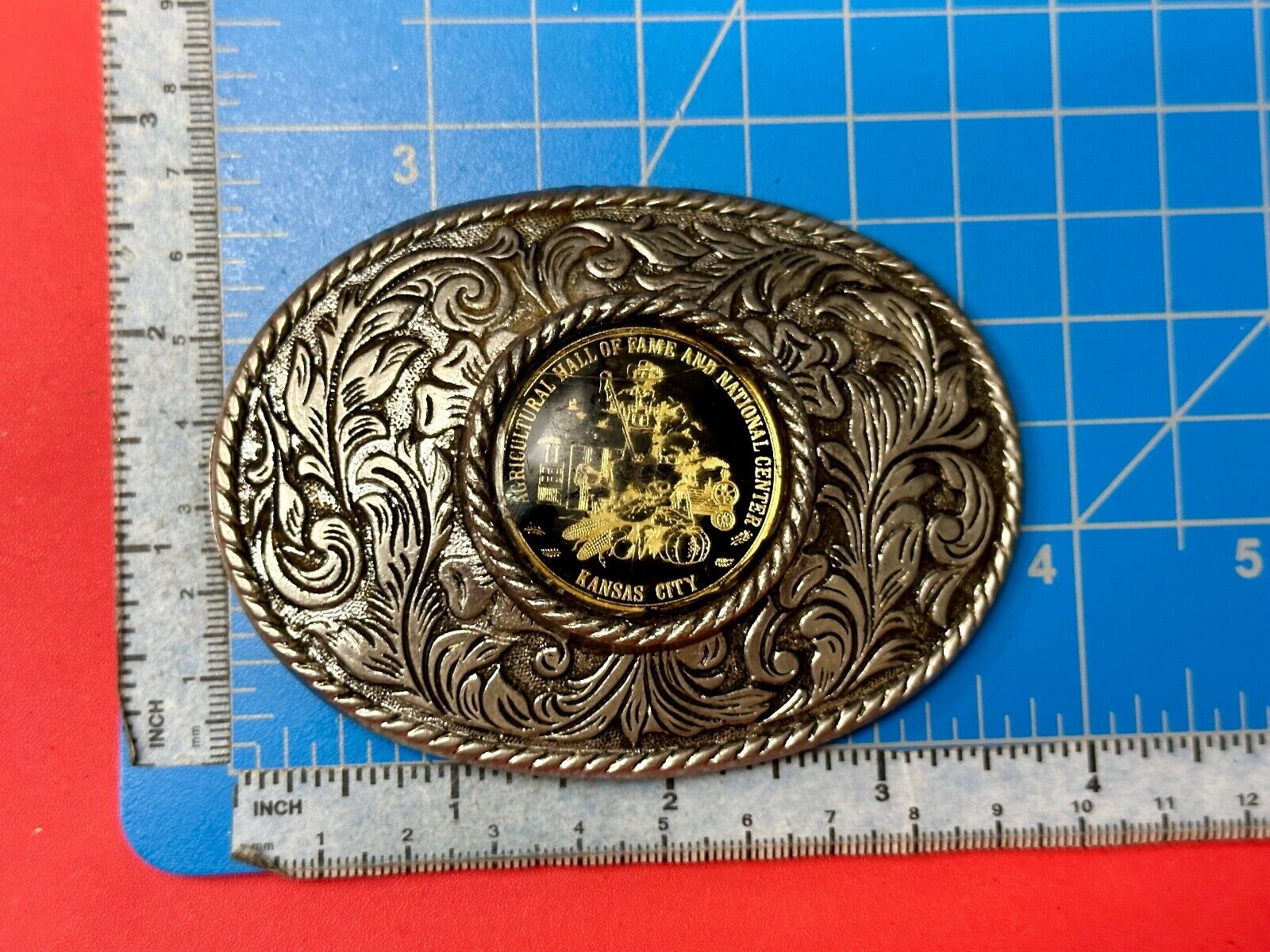 Agricultural Hall of Fame Kansas City western round centerpiece Belt Buckle