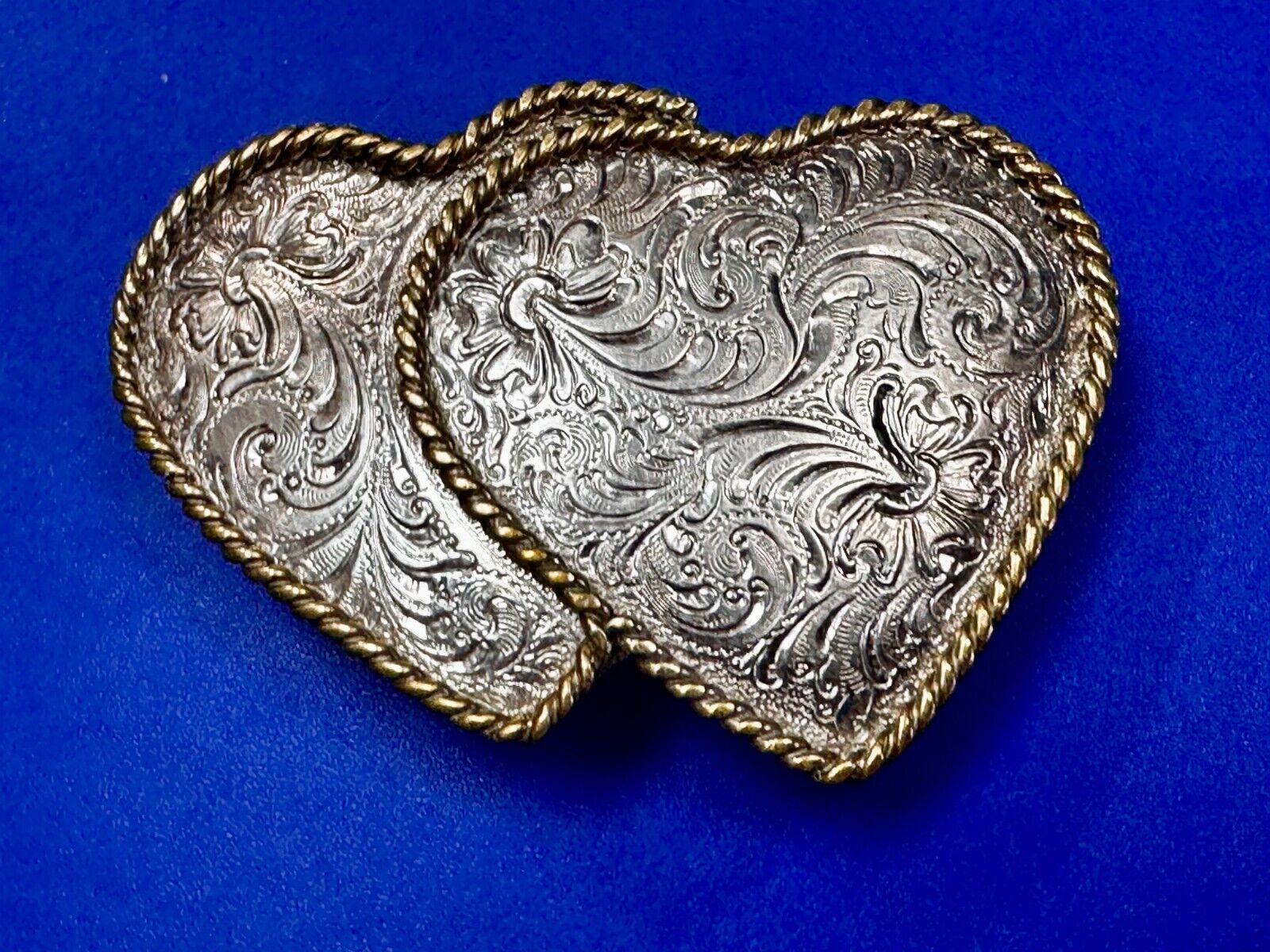 Two Deal Hearts - Vintage Award Design Medals Two Tone Western Belt Buckle