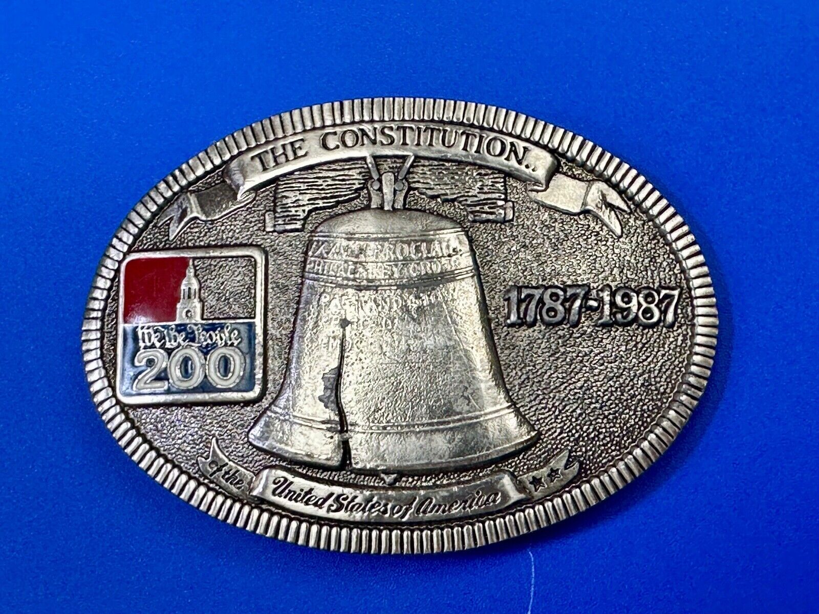 USA 200 year Celebration of the constitution Patriotic Liberty bell belt buckle