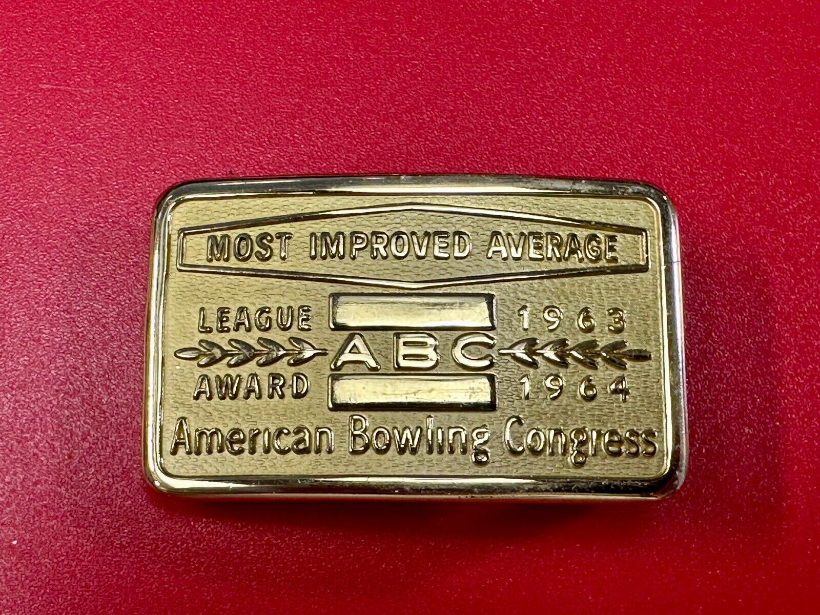 ABC Bowling League Award NOT engraved most improved trophy 1963 NOS belt buckle