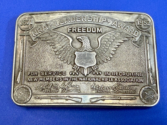 Vintage 1982 NRA National Rifle Association Leadership Award Belt Buckle