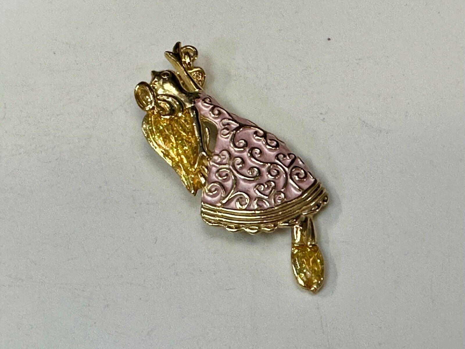 AAI vintage two tone rhinestone accented Holliday angel brooch pin