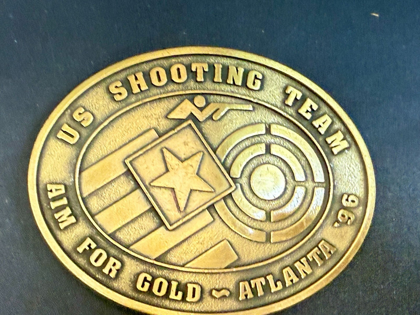 US Shooting Team Aim For Gold Atlanta 1996 Commemorative Vintage NOS Belt Buckle