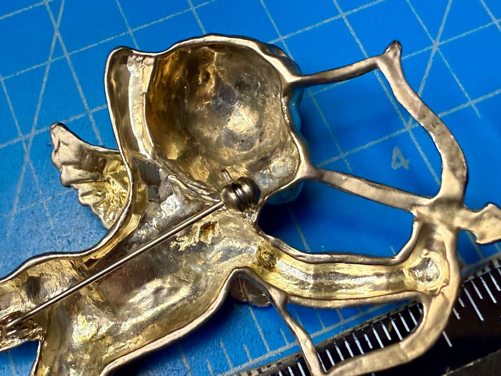 Angel Heart Cupid Bow & Arrow Christmas Holliday Vintage Gold Tone Brooch Pin