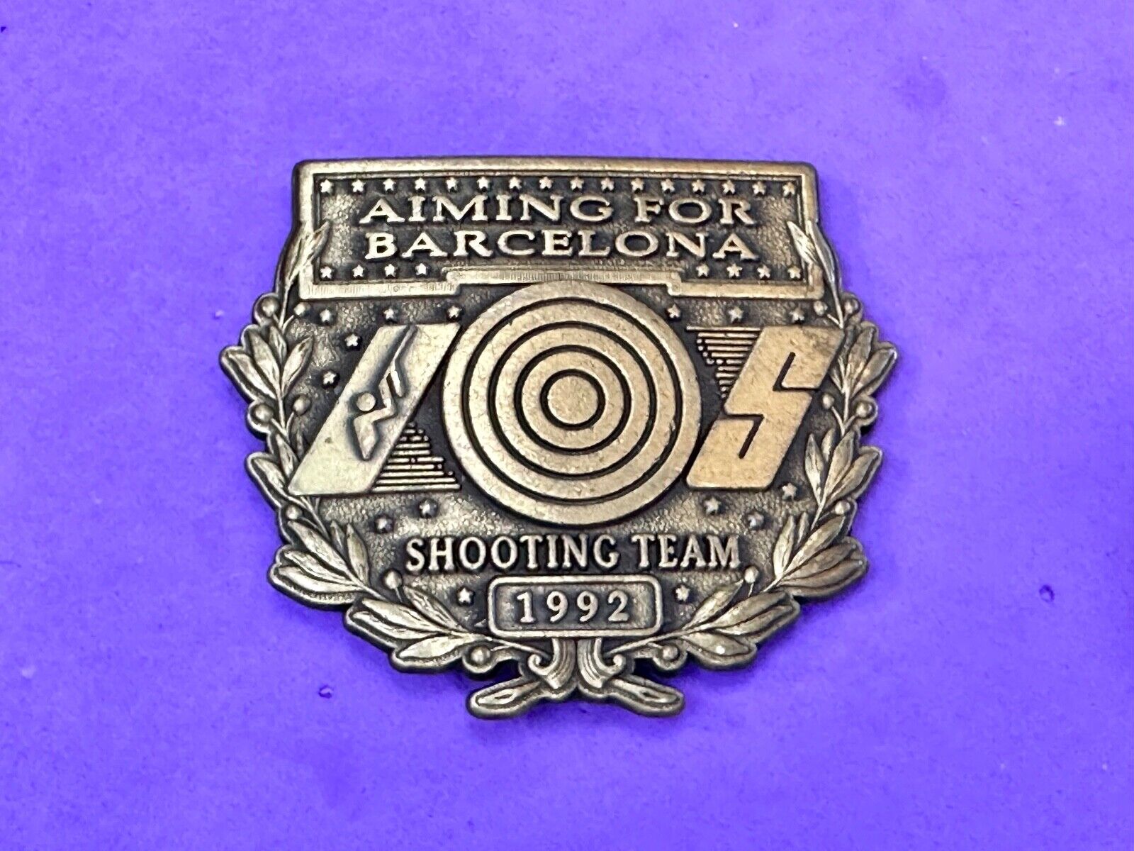1992 Aiming for Barcelona Olympics US shooting Team belt buckle