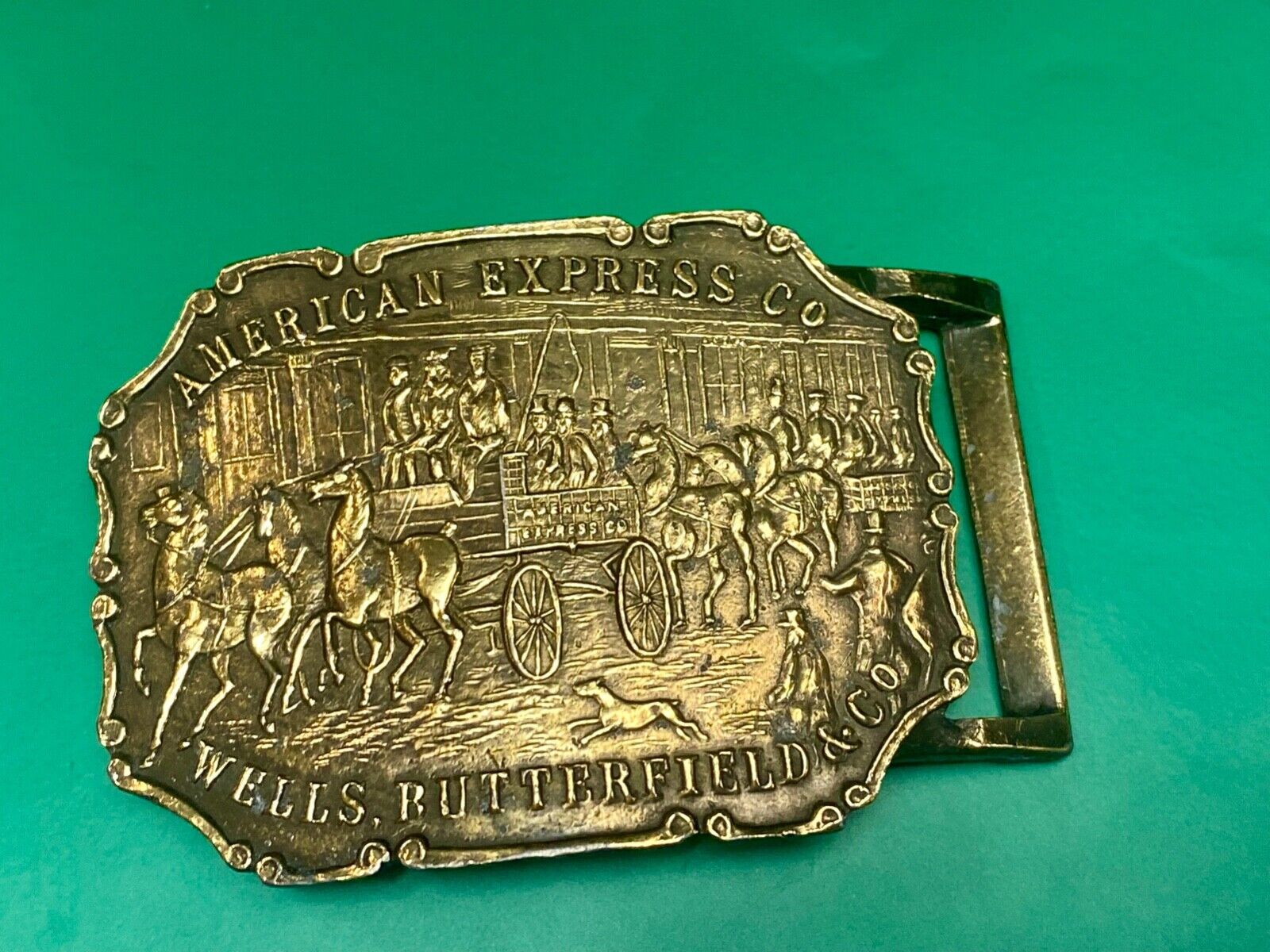 American Express Wells Butterfield unique stagecoach belt buckle