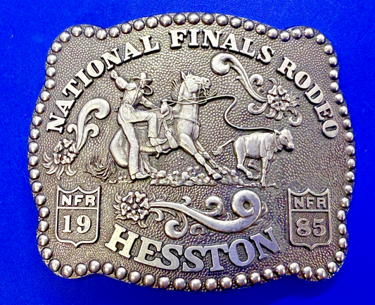 1985 Hesston NFR National Finals Rodeo Calf Roping Vintage Belt Buckle