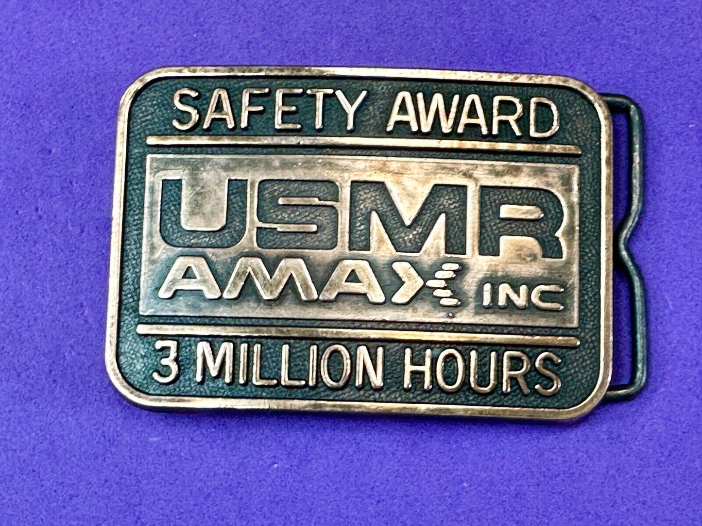 USMR AMAX inc 3 million safety award vintage belt buckle by RJ