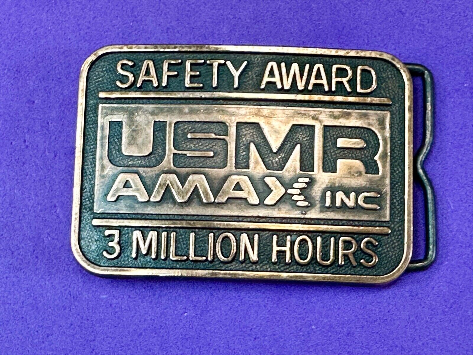 USMR AMAX inc 3 million safety award vintage belt buckle by RJ