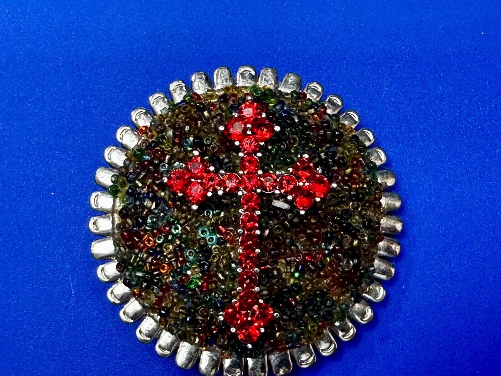 Artisan Religious Red Cross Rhinestone Covered Unique Round Chunky Belt Buckle