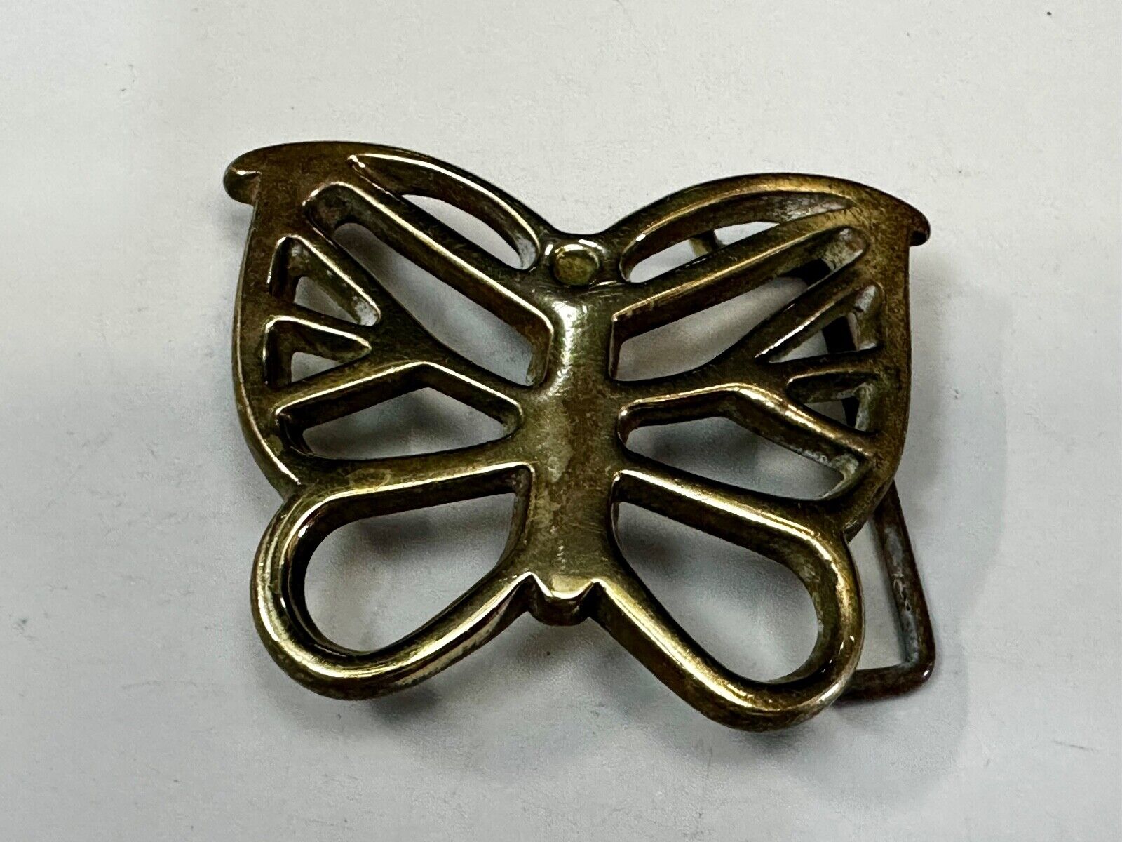 70s Butterfly Bug Insect Girl Kid Hippie Boho Animal Art Brass Vtg. Belt Buckle