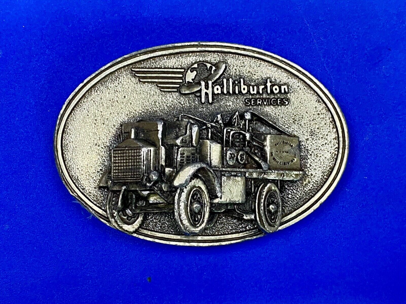 Vintage Halliburton Truck Mounted Pumper Commemorative Duncan Ok Belt Buckle