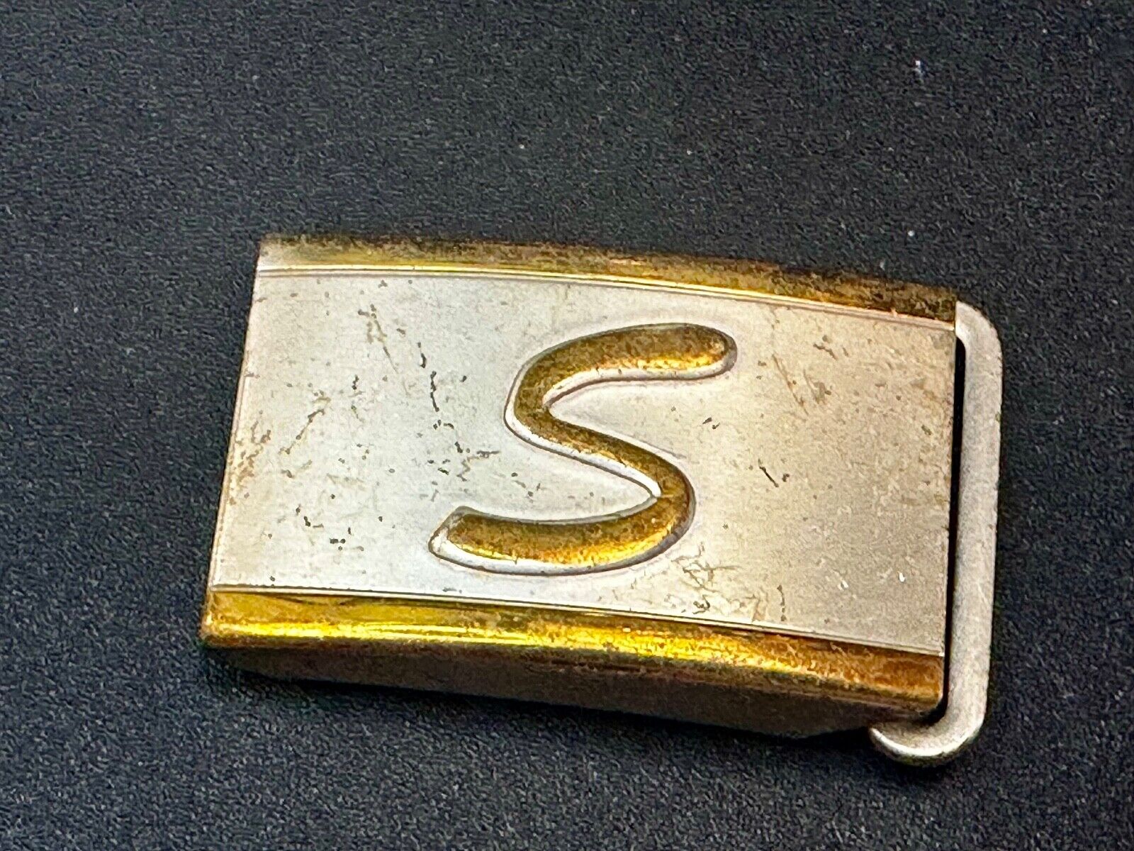 Vintage Letter S Initial Monogram Silver Plate Art Deco Belt Buckle by Tex Tan