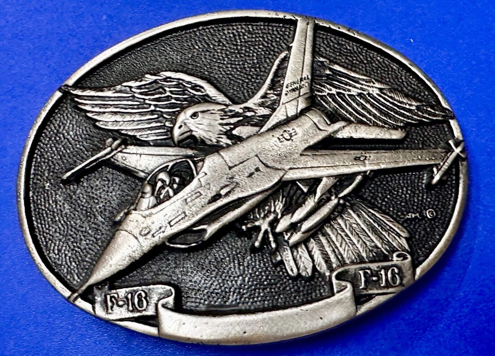 USAF F-16 Fighting Falcon Fighter Jet Airplane War Belt Buckle by Rey Okims
