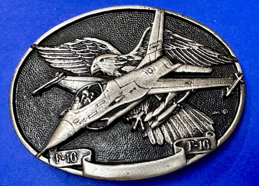 USAF F-16 Fighting Falcon Fighter Jet Airplane War Belt Buckle by Rey Okims