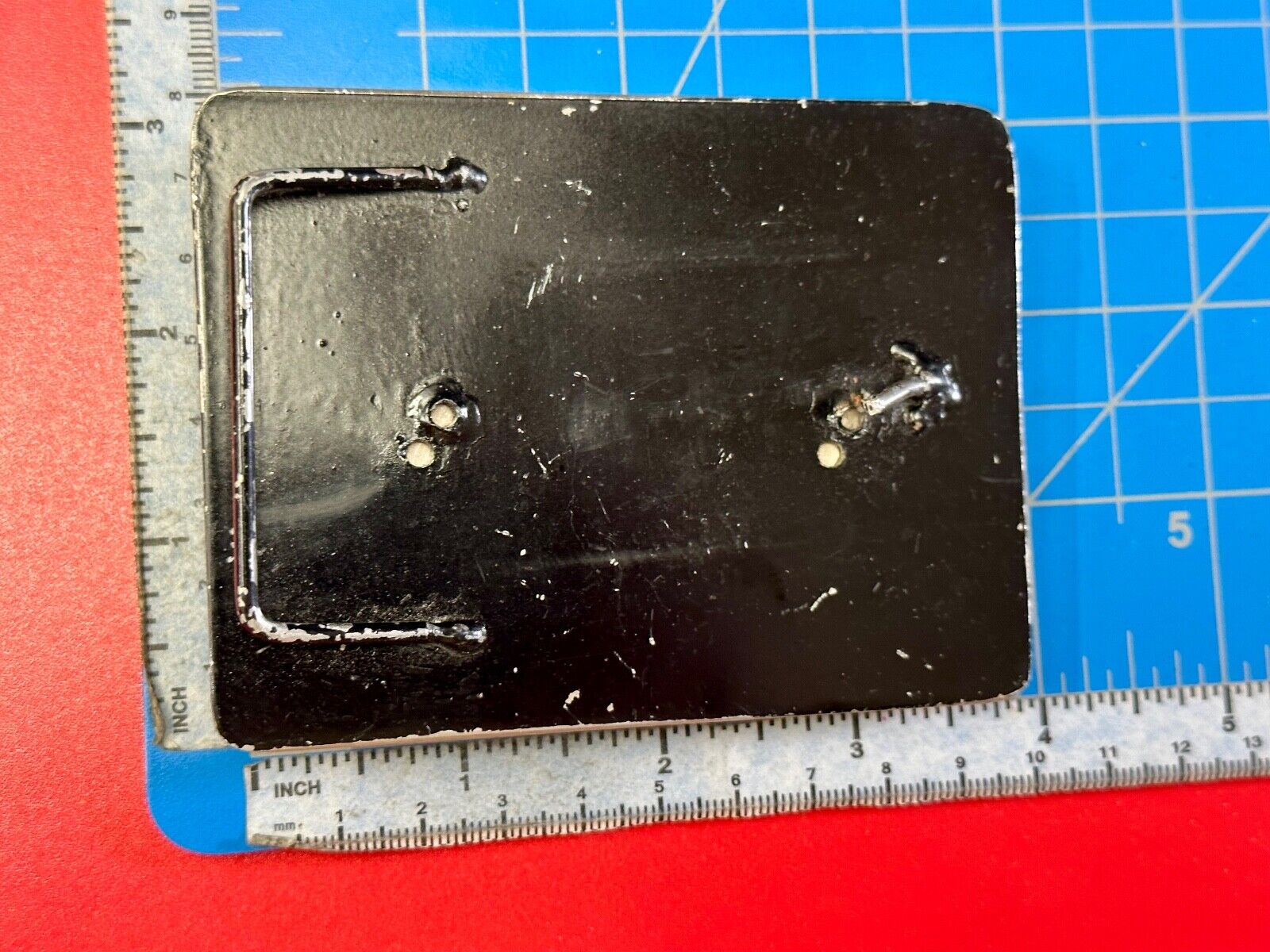 Artisan Dragon theme rectangular belt buckle with turquoise colored corner accts