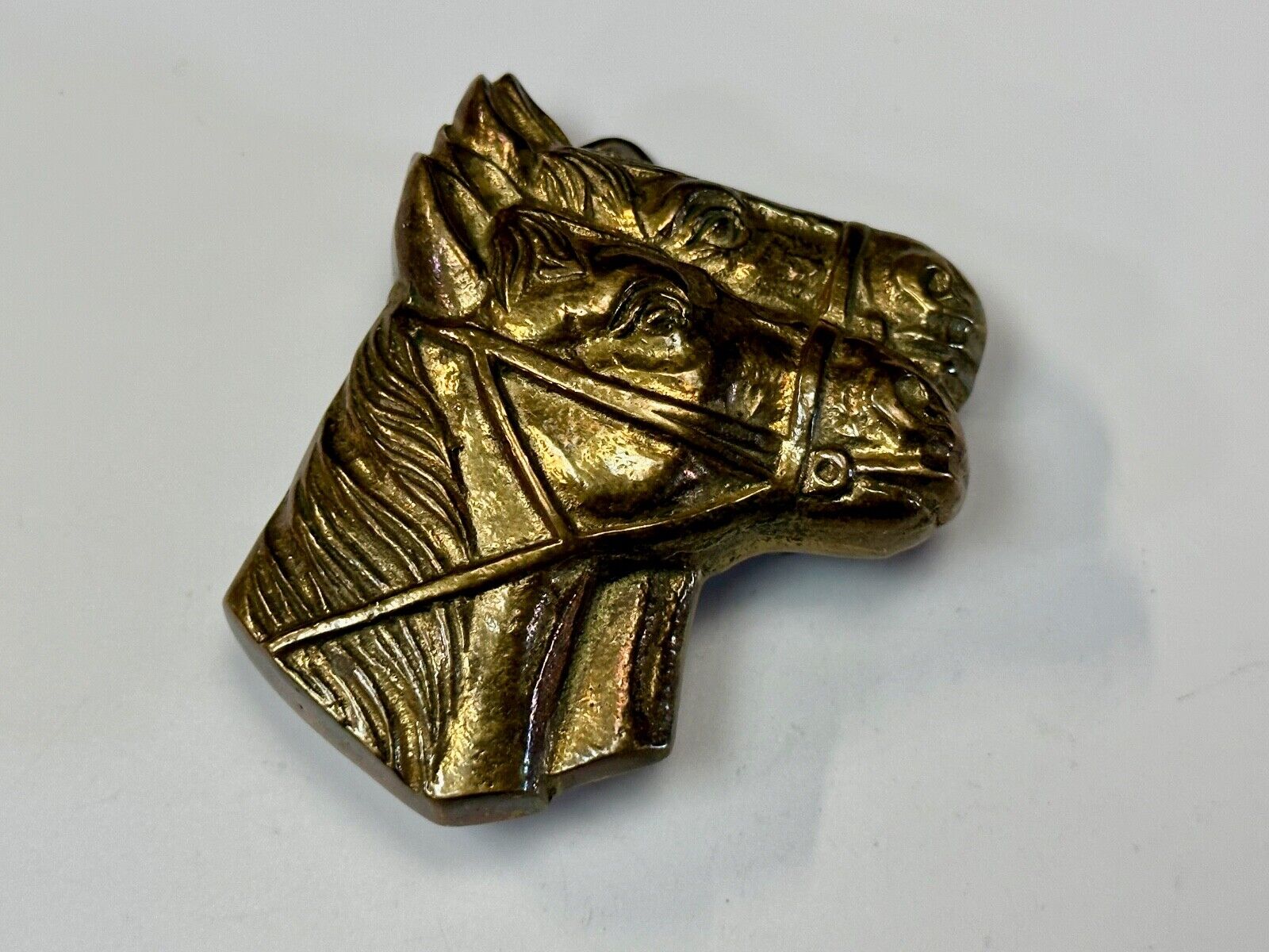 Two Horse Heads vintage solid brass cut out belt buckle - Taiwan Amazing Detail!