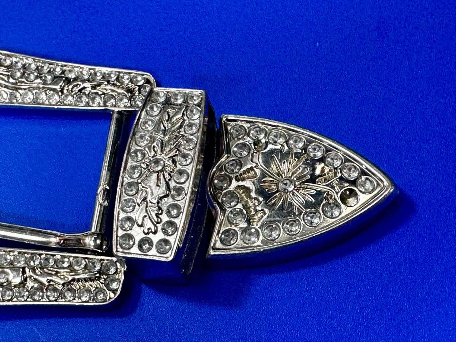 Three Piece Ranger Style Replacement Dress Belt Buckle - Missing Rhinestone