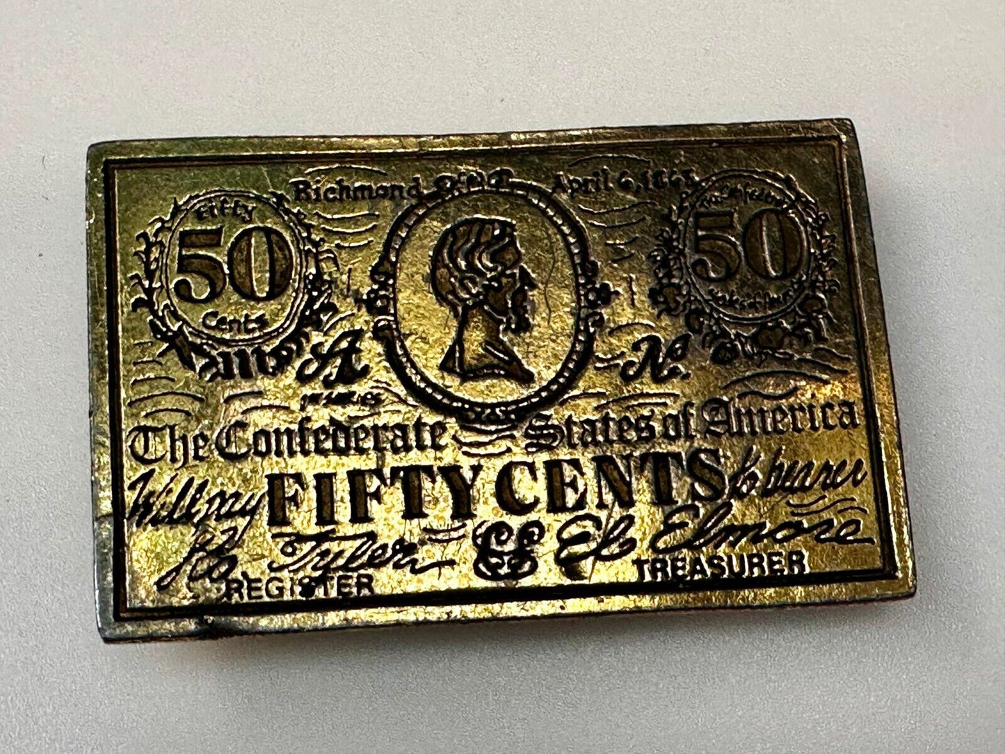 50 Cents Note 1863 Confederate States of America Belt Buckle by CDC Metal Works