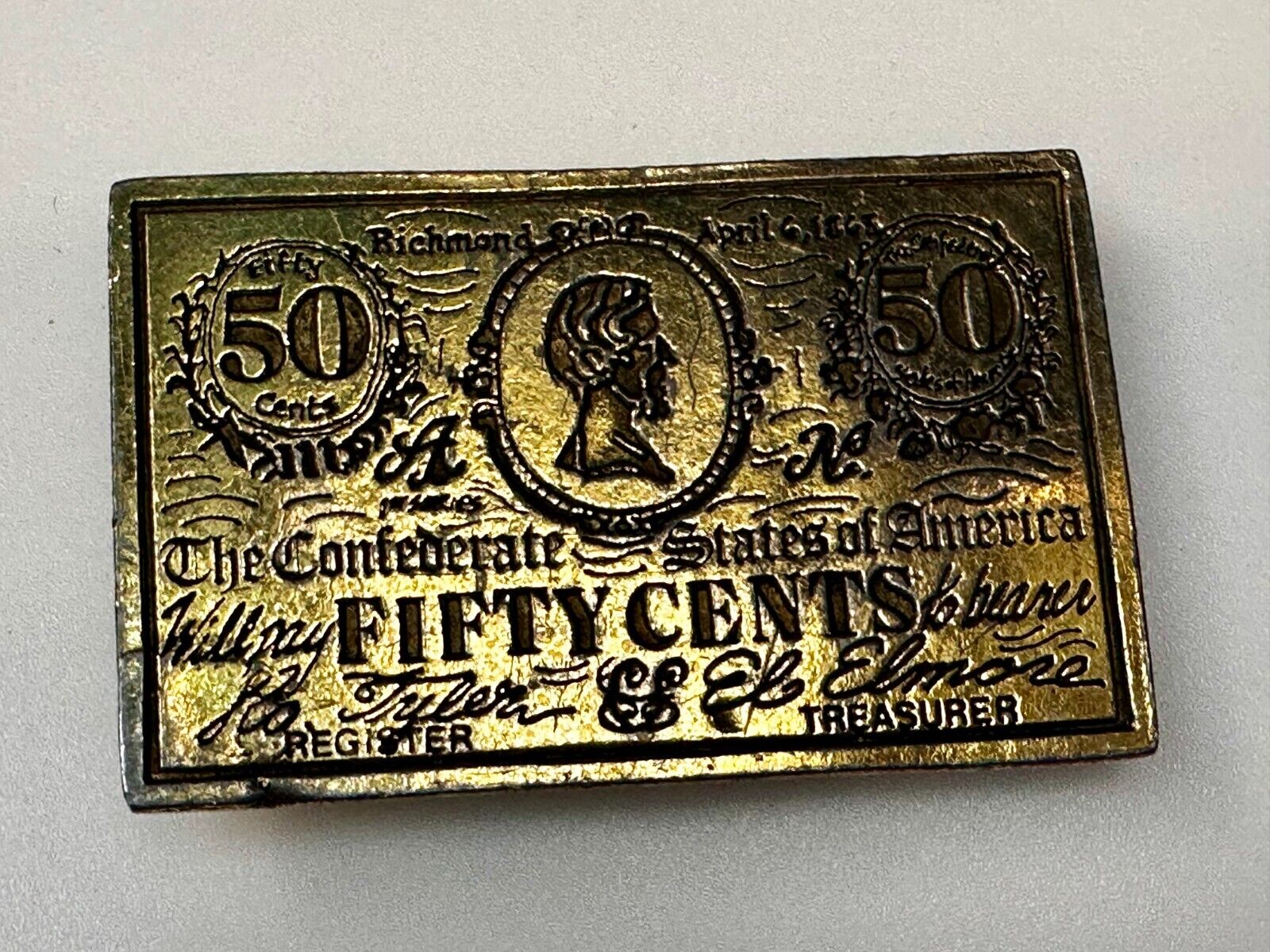 50 Cents Note 1863 Confederate States of America Belt Buckle by CDC Metal Works
