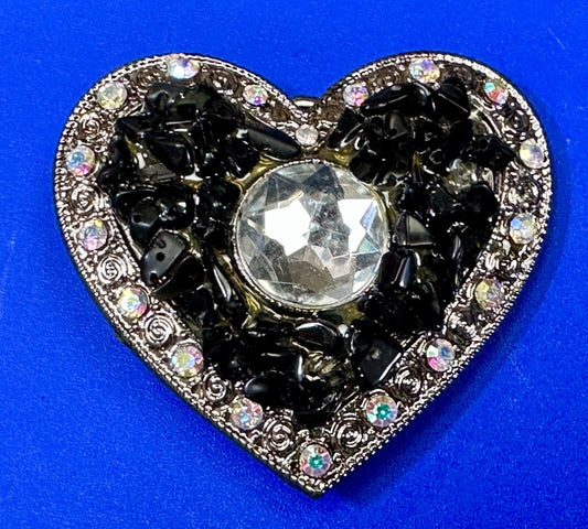 Black Chunky HEART clear rhinestone boarder large Clear centerpiece belt buckle