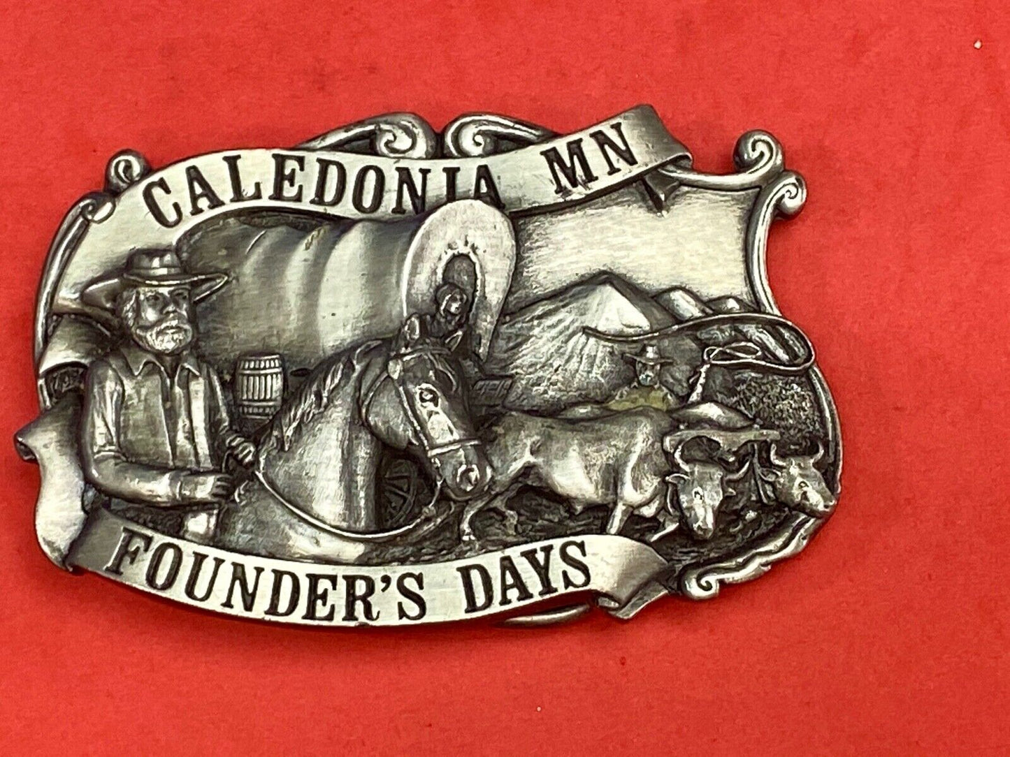 Vintage Founder’s Days Caledonia MN Siskiyou belt buckle - Ralph L Young -elder 