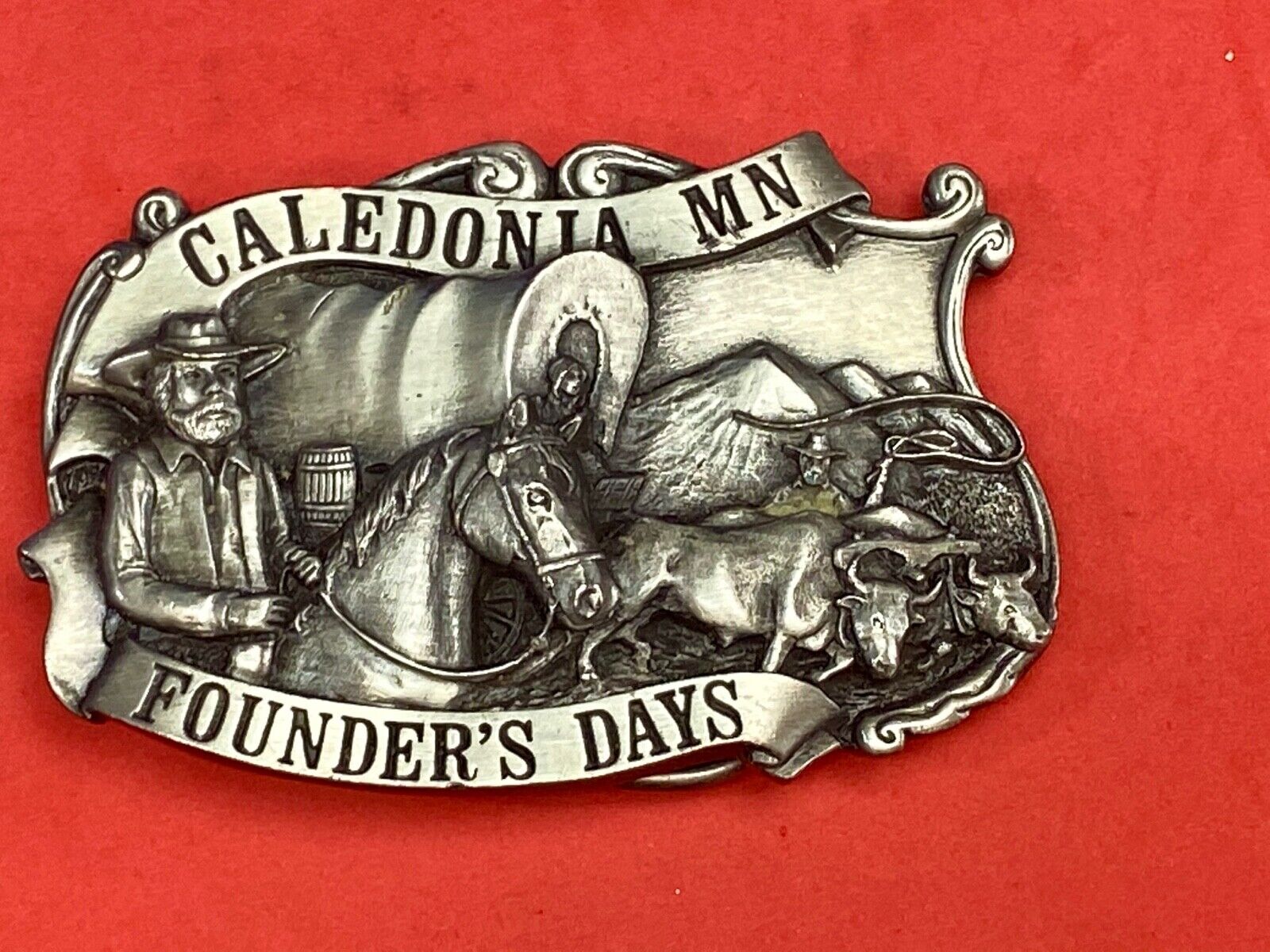 Vintage Founder’s Days Caledonia MN Siskiyou belt buckle - Ralph L Young -elder 