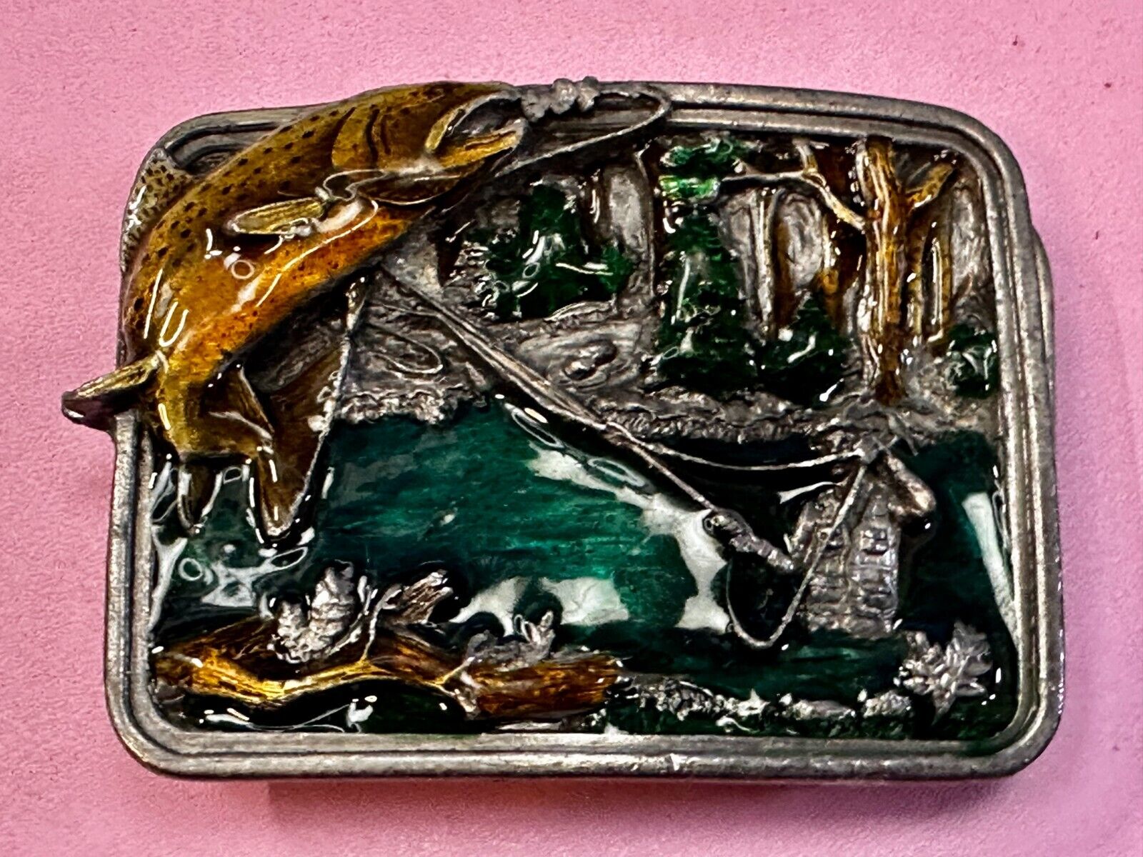 Trout Fly Fish Fishing Fisherman Sportsman Vintage 1983 Bergamot Belt Buckle