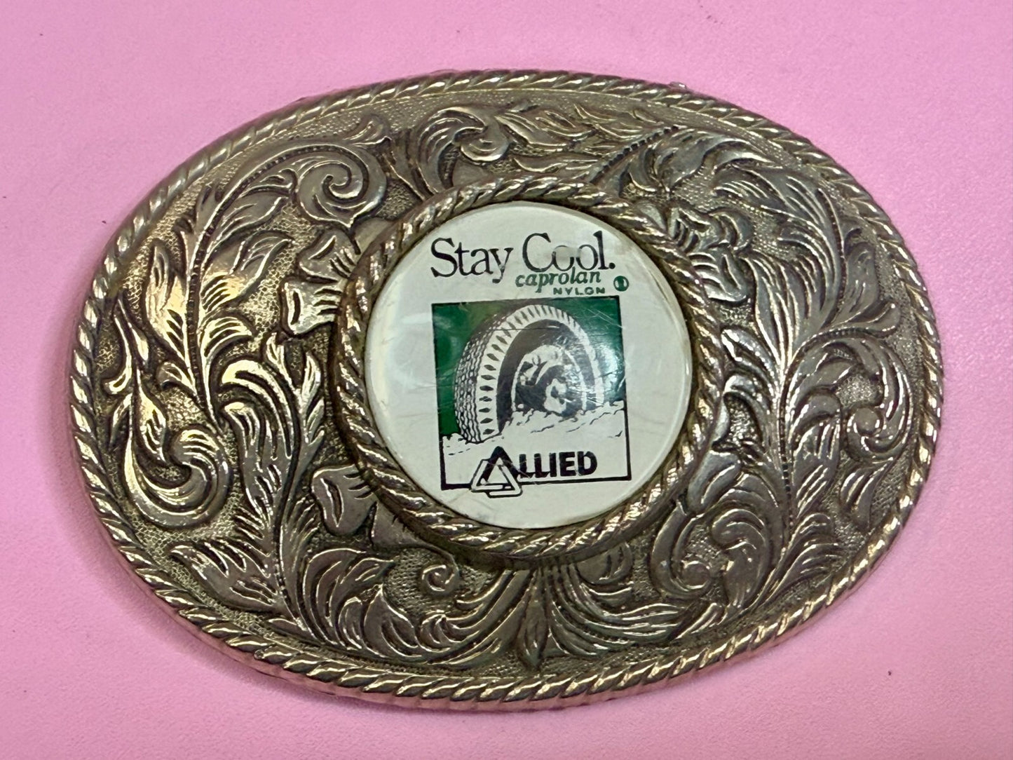 ALLIED Transport Stay Cool Caprolan Nylon Silver Color Advertisement Belt Buckle