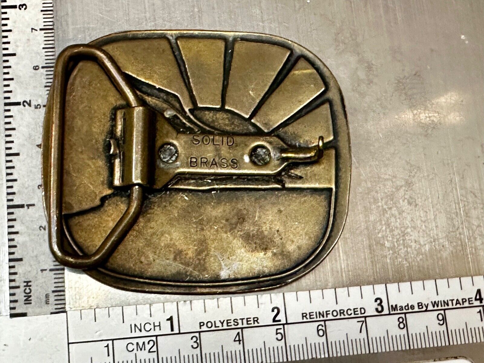 Abstract Eagle Over Sunset / Turtle Swimming Solid Brass Hippy Style Belt Buckle