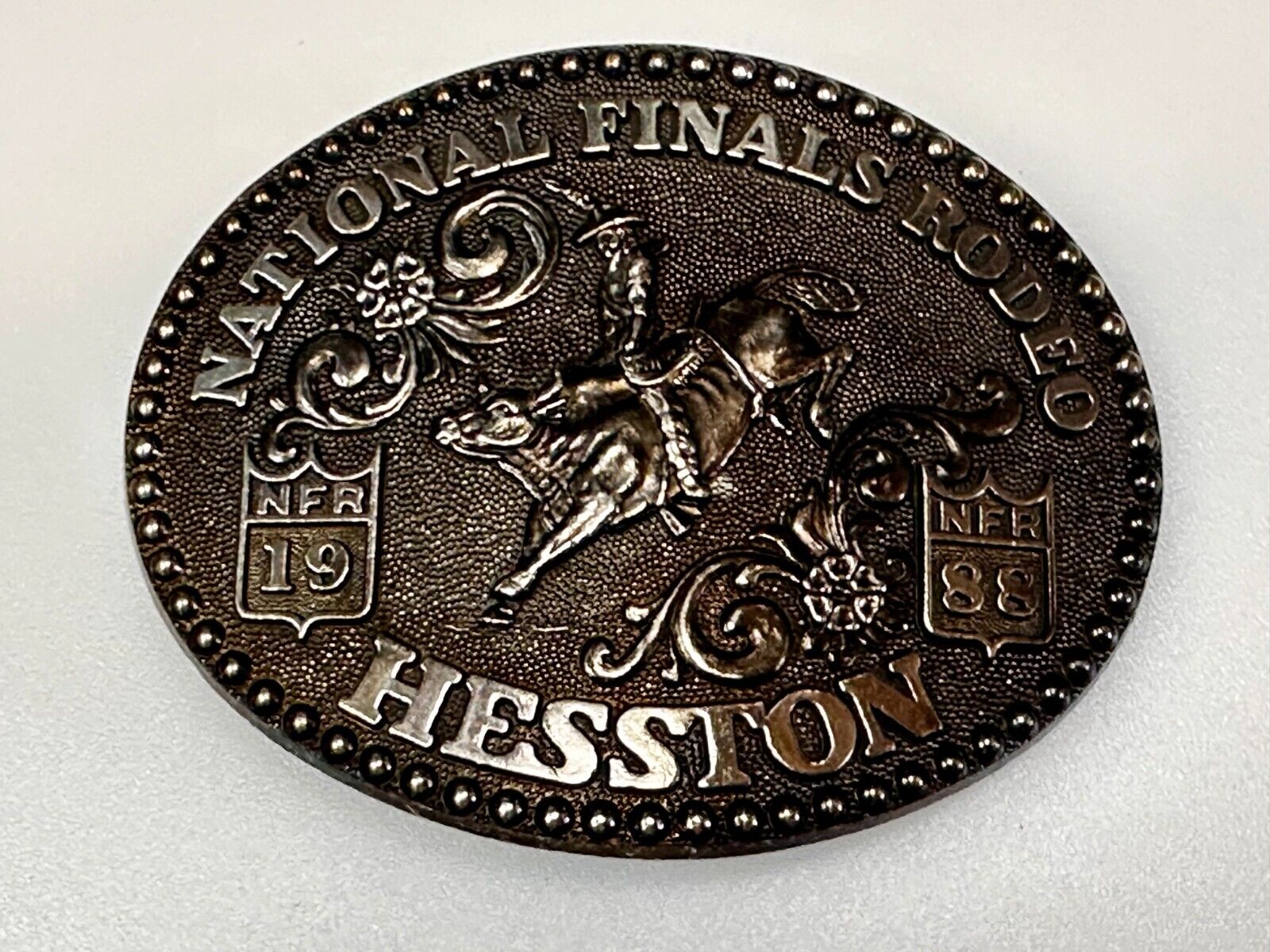 1988 ADM Hesston NFR National Finals Rodeo Cowboys Western Belt Buckle