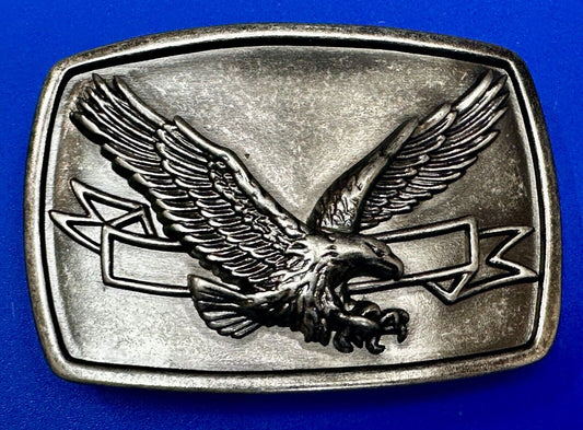 American Eagle Diving Hunting Flying With Ribbon Scroll Belt Buckle