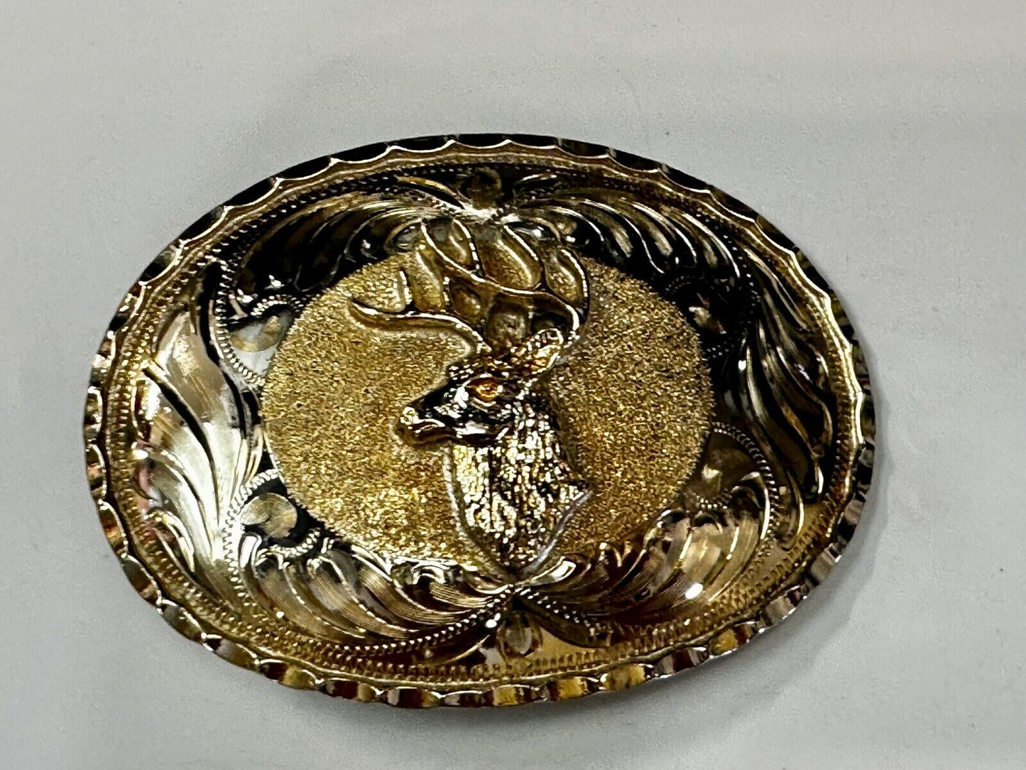 Unique Deer  Buck Elk - Ornate Alpaca Mexico Made Vintage Belt Buckle