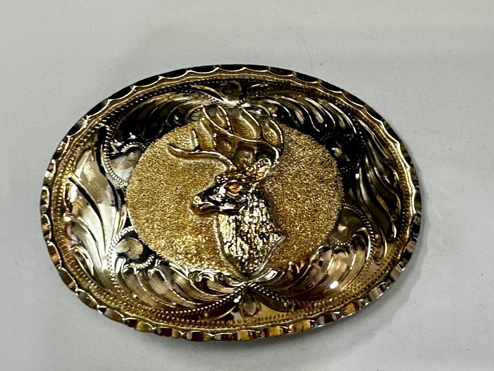 Unique Deer  Buck Elk - Ornate Alpaca Mexico Made Vintage Belt Buckle