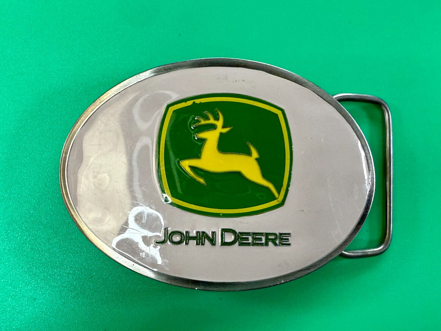 Vintage John Deere Pink Girlie Jumping Deer Logo Farm Tractors Belt Buckle