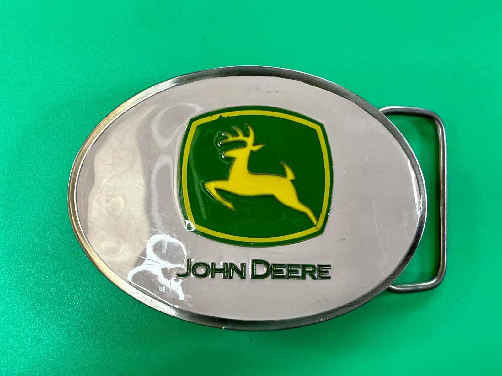 Vintage John Deere Pink Girlie Jumping Deer Logo Farm Tractors Belt Buckle
