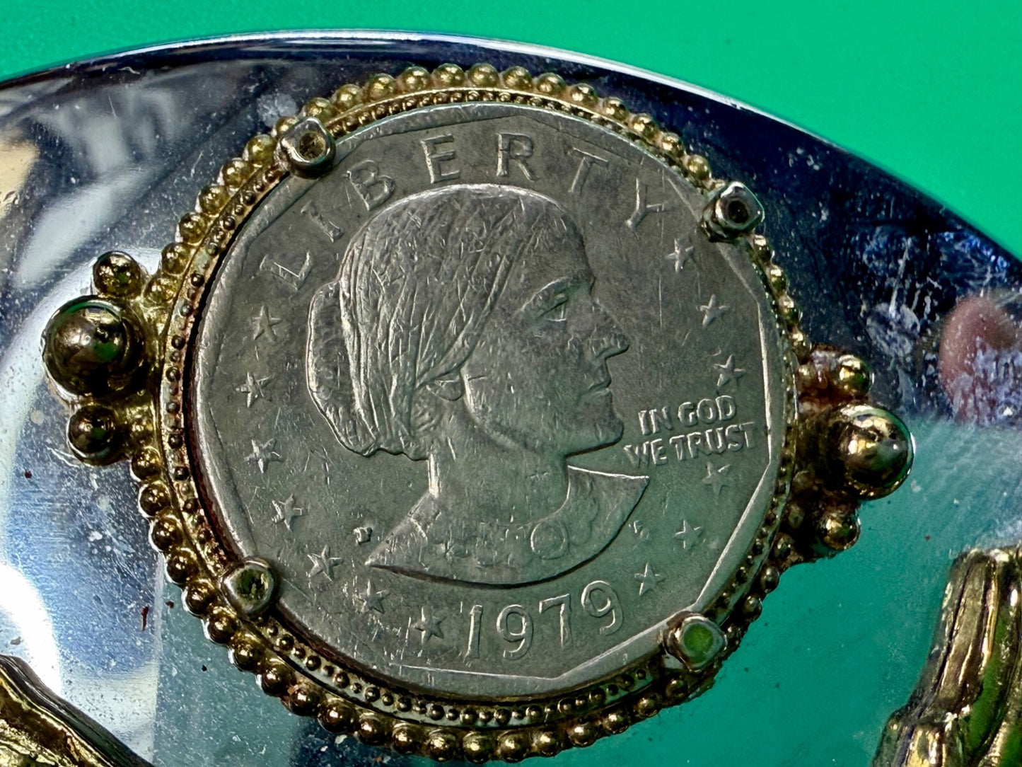 American Bald Eagle 1979 Susan B. Anthony Dollar Coin Collector Belt Buckle