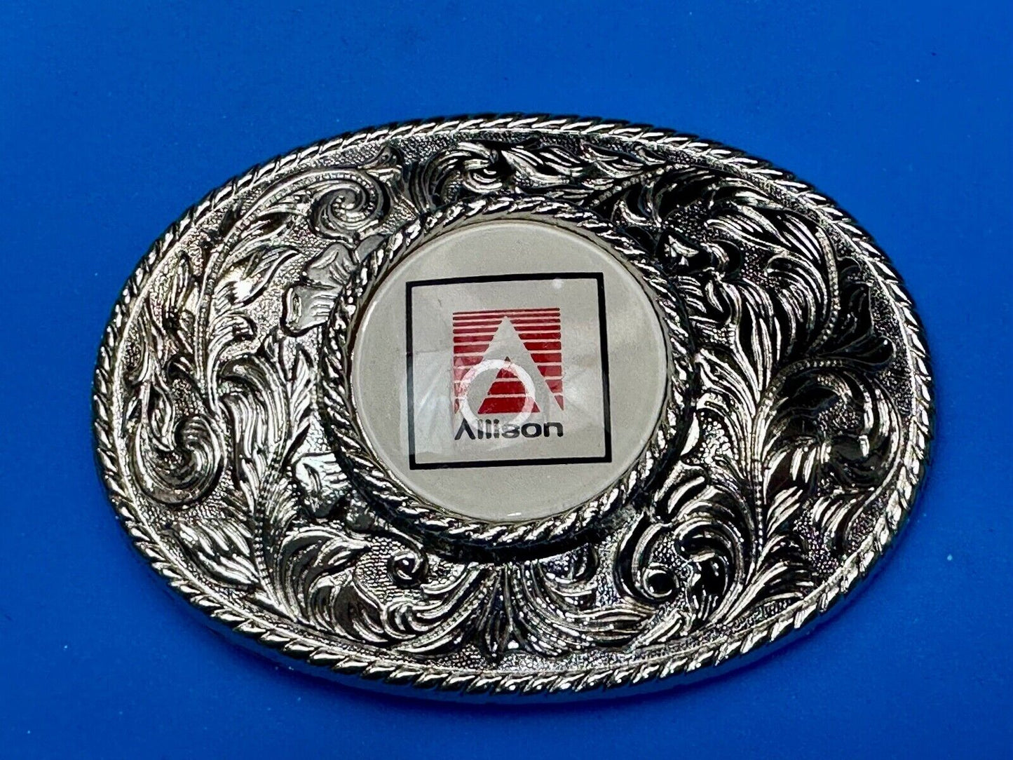 Allison Company Logo  Round Centerpiece Silver Tone Oval Western Belt Buckle