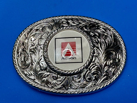 Allison Company Logo  Round Centerpiece Silver Tone Oval Western Belt Buckle
