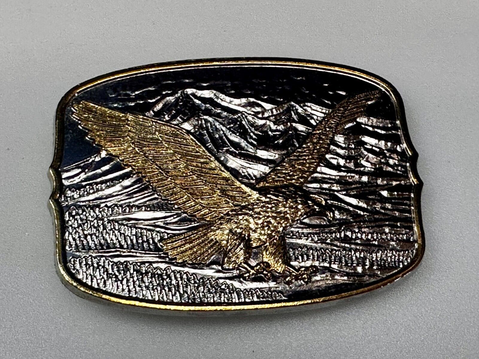 Majestic American Bald Eagle Flying high USA Mountains Two Tone Belt Buckle