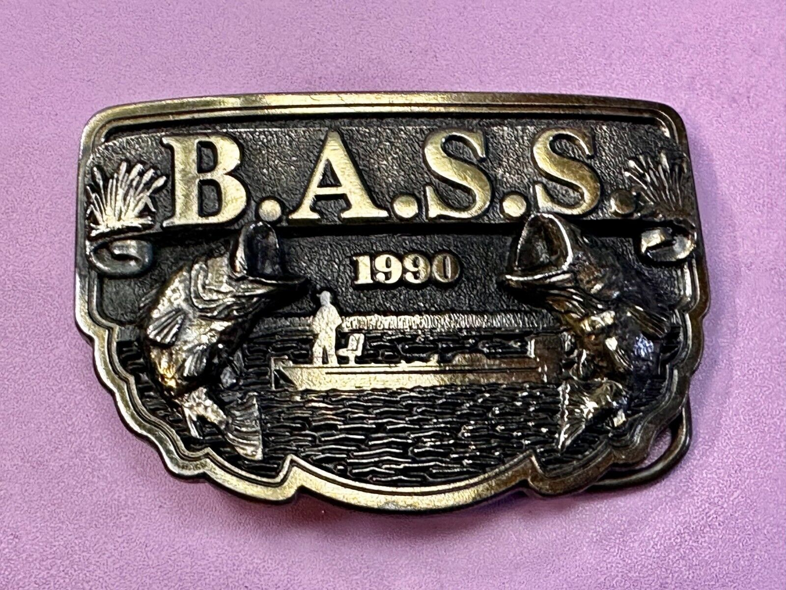 1990 Bass Anglers Sportsman Society Club Great American Fishing Belt Buckle