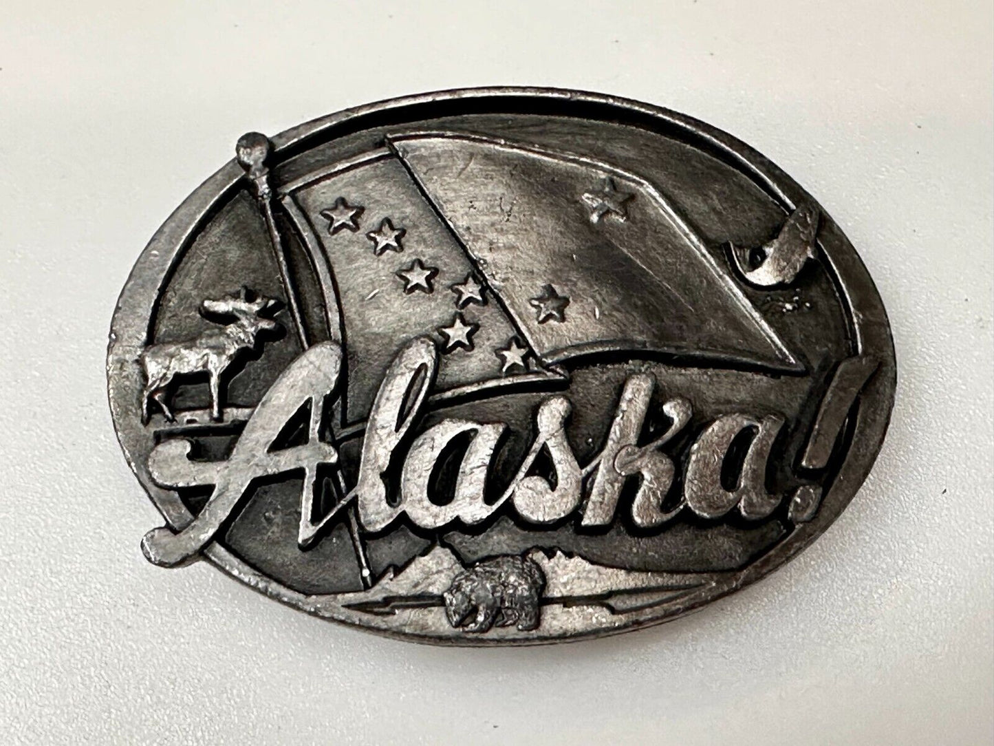 Alaska Flag Commemorative The Great Land Last Frontier State 1980's Belt Buckle
