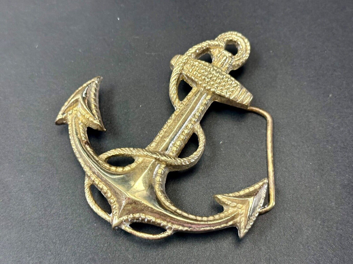 Anchor and Rope Maritime nautical large 4" wide figural Belt Buckle stamped 189