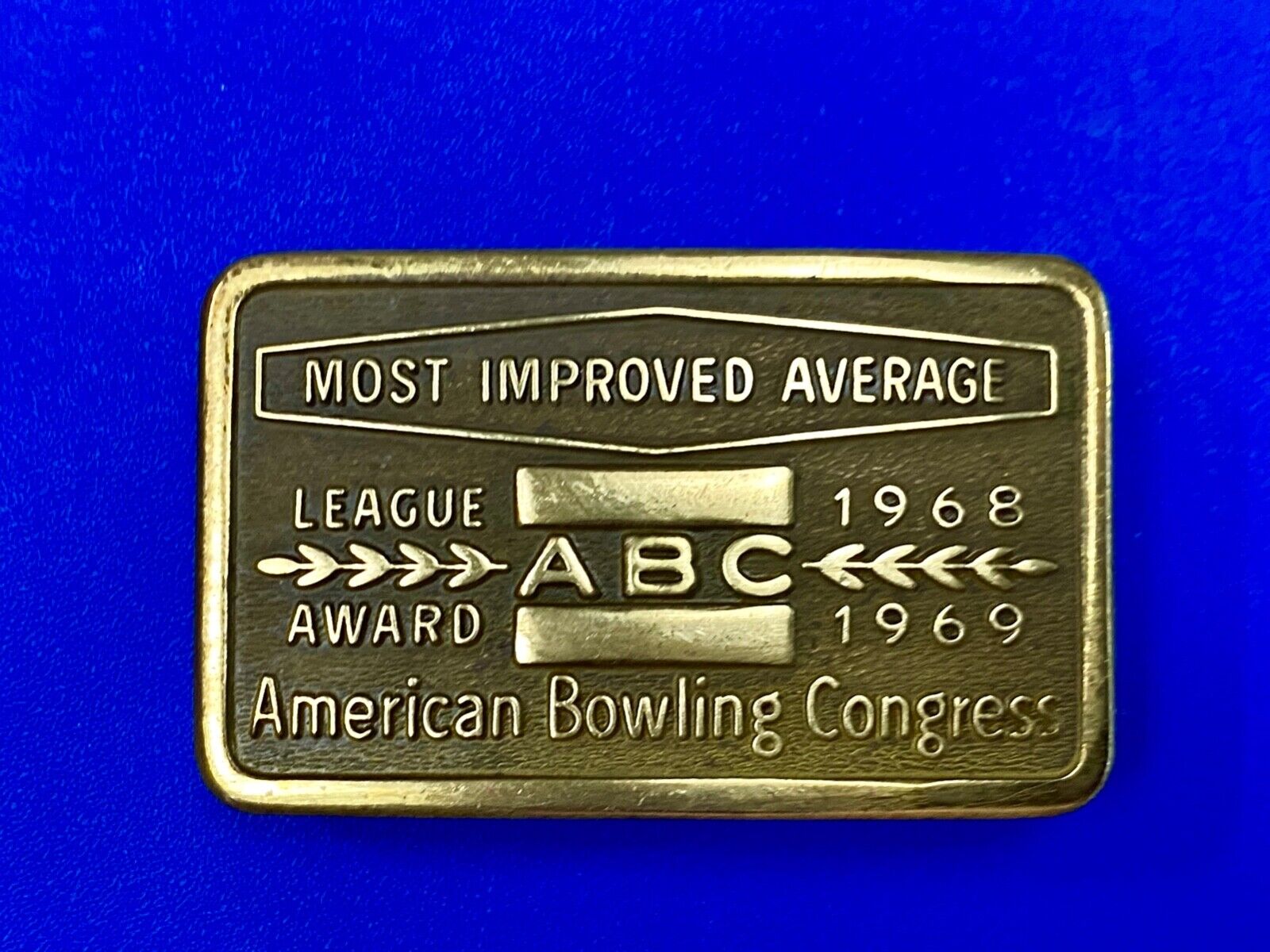 1968 - 69 AMERICAN BOWLING CONGRESS MOST IMPROVED AVERAGE AWARD BELT BUCKLE