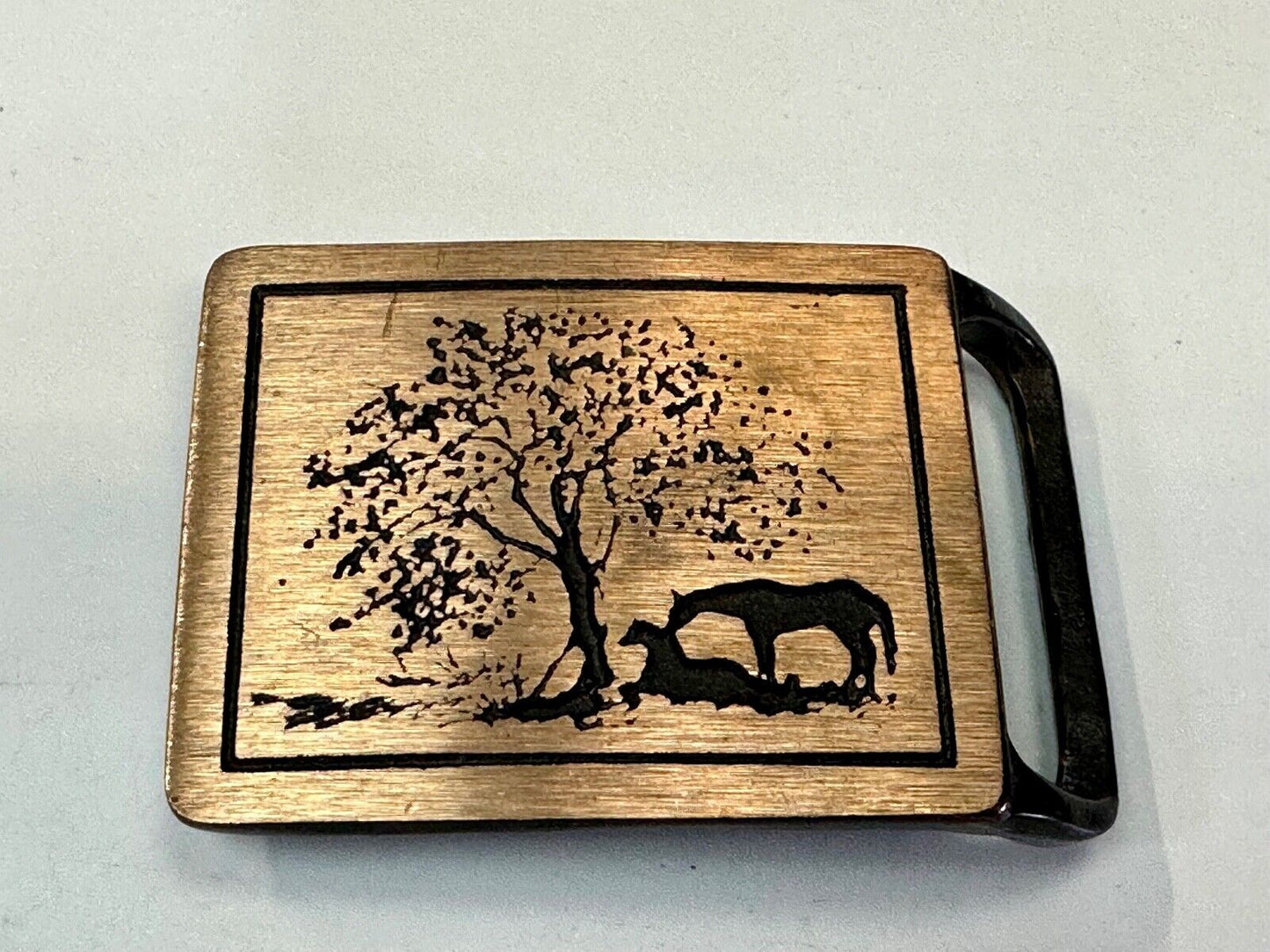 Two Horses Hippy Style 70's Horse at Tree Tech Ether Guild  belt buckle