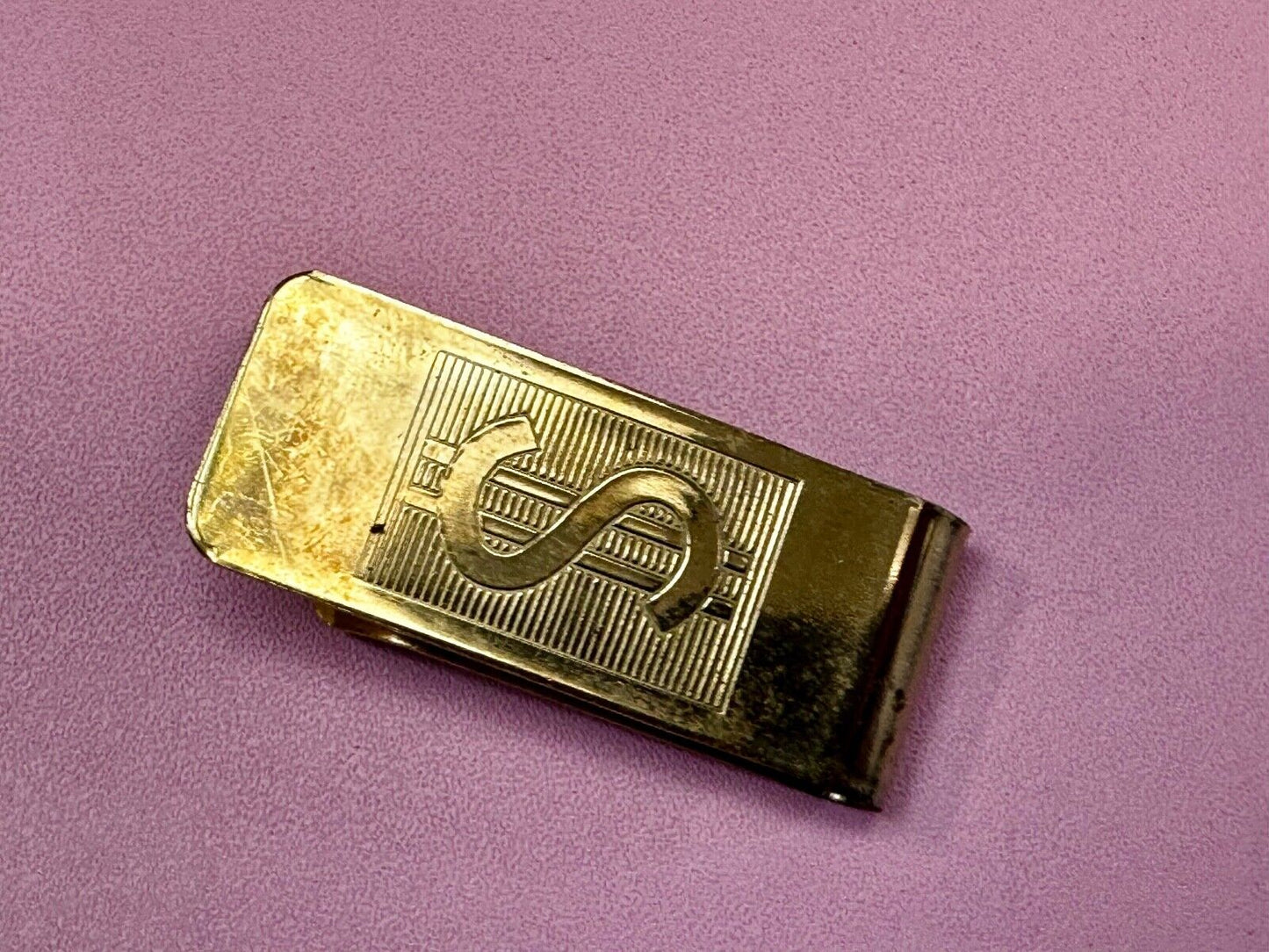 Vintage Gold Tone Dollar Sign $ Bill Holder Old School Money Clip