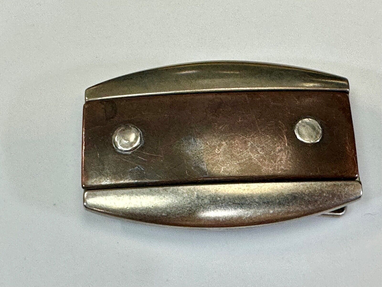 vintage Faux Wood stripe in silver tone western vibe belt buckle