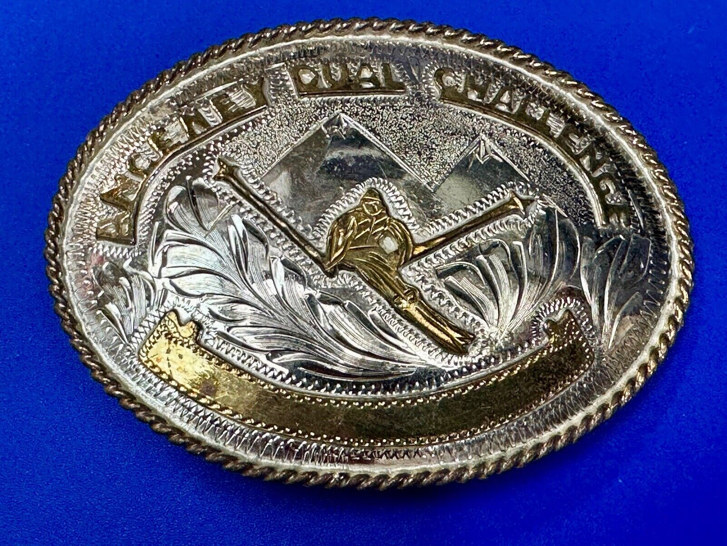 Amcemey Dual Challenge Downhill Ski Trophy Award Vintage Western Belt Buckle